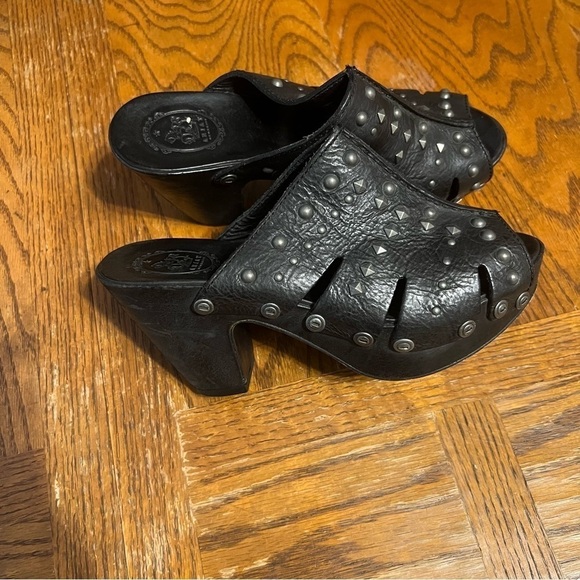 Ariat Studded Peep Toe Heeled Leather Slip-On Clog Mules in Black Sz 7 Y2K 90s - Picture 4 of 13
